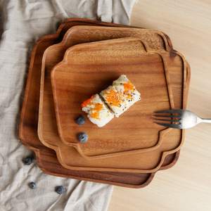 Natural Acacia Wood Square Serving Trays Wooden Dinner Plate